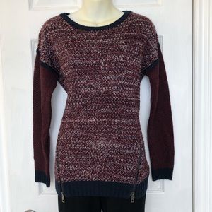 DEX navy and burgundy sweater with zipper details, small